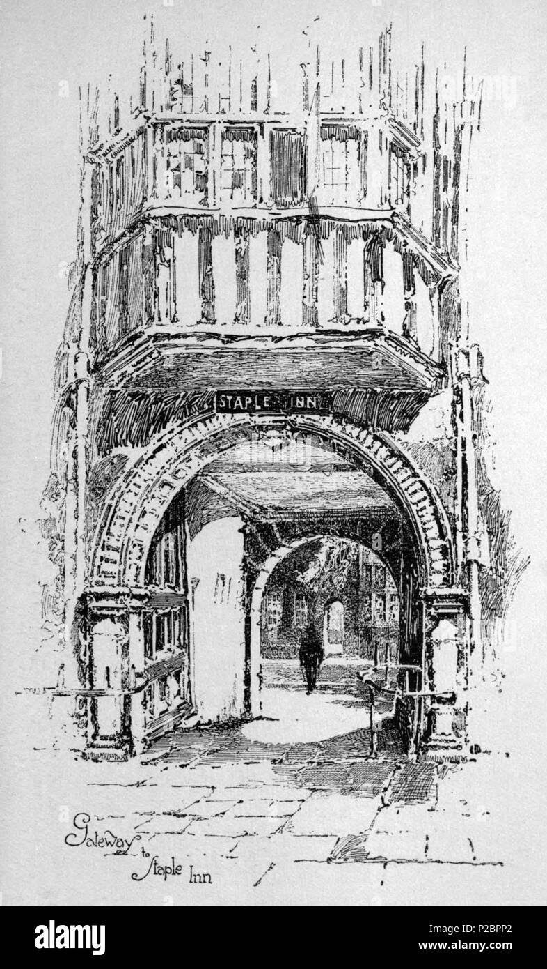 . Inglese: Herbert Railton dell'illustrazione del gateway di fiocco Inn . circa del 1895. Herbert Railton (1857-1910)[1] 146 Herbert Railton - Gateway di fiocco Inn Foto Stock