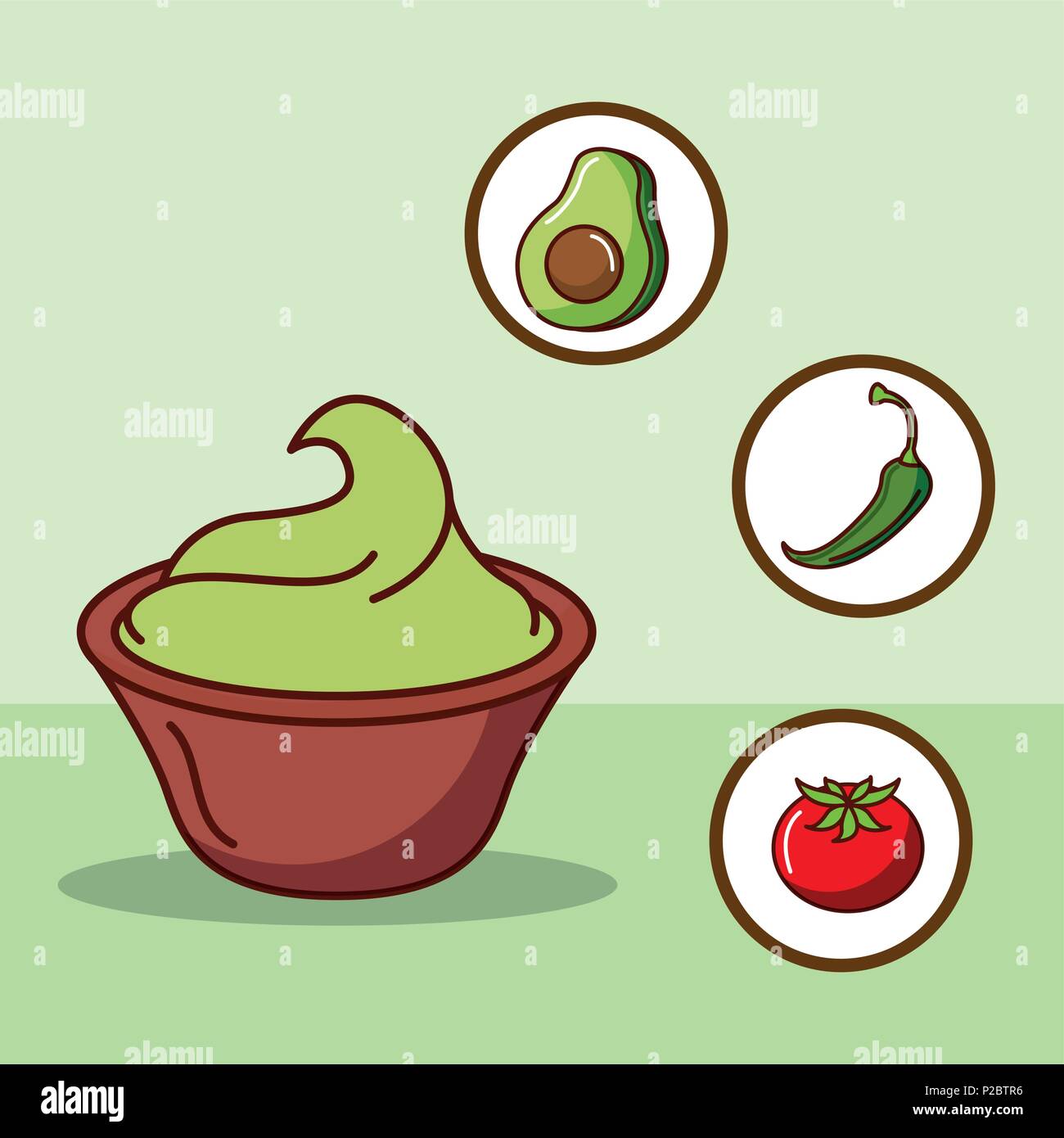 Guacamole avocado peperoncino e pomodoro cibo messicano illustrazione vettoriale Illustrazione Vettoriale