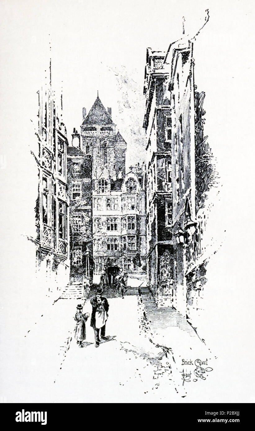 . Inglese: Herbert Railton la illustrazione della Corte di mattoni . circa del 1895. Herbert Railton (1857-1910)[1] 146 Herbert Railton - Corte di mattoni (modificato) Foto Stock