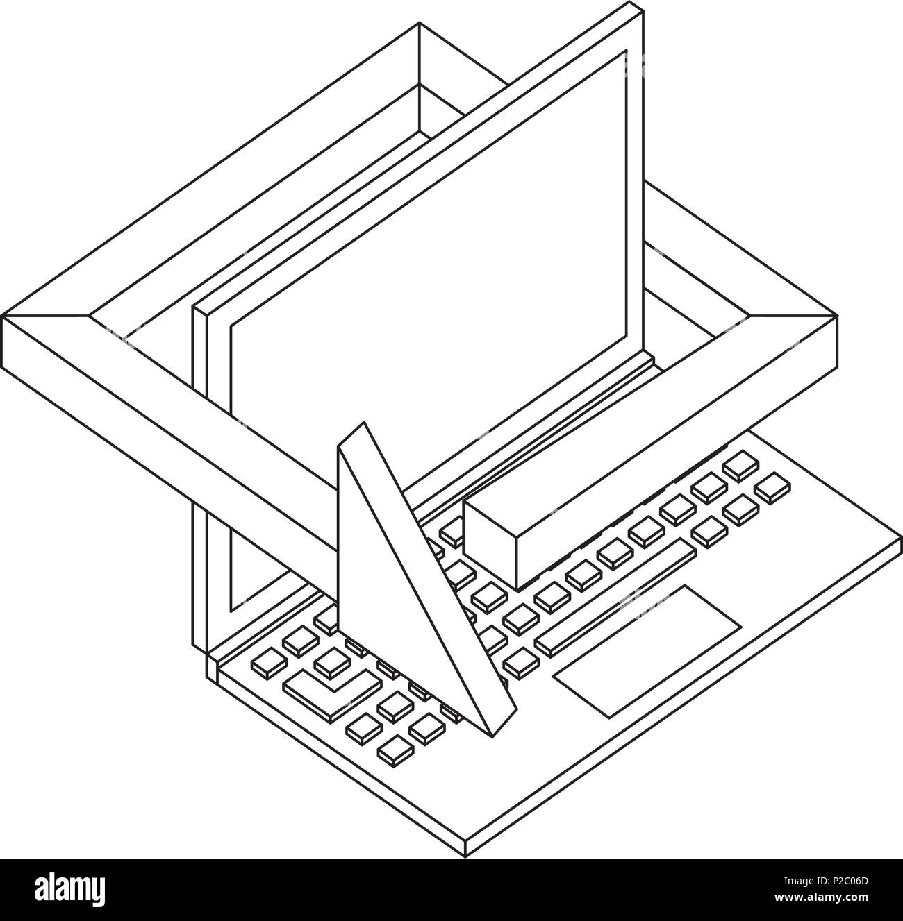 Computer laptop tecnologia grado 360 freccia Illustrazione Vettoriale