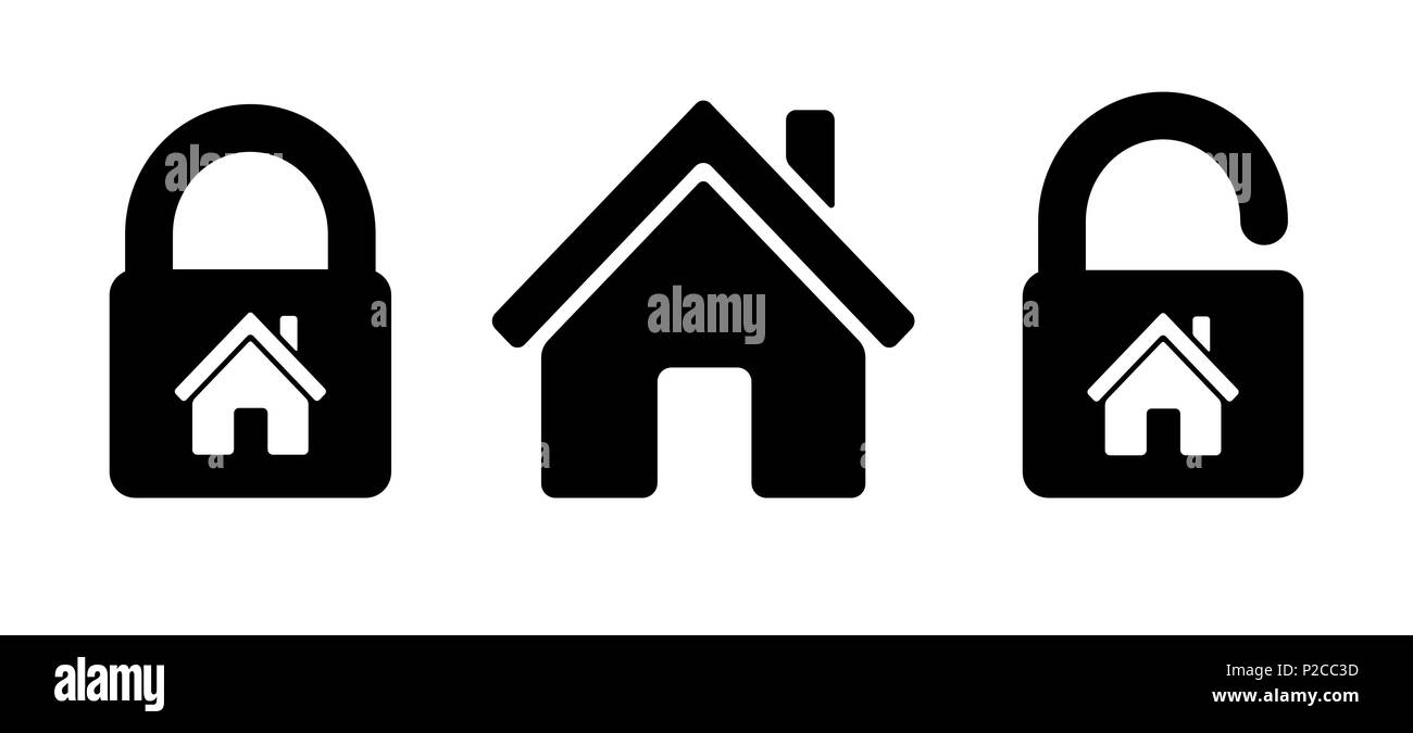 Bloccare l'icona a forma di casa casa residenziale, home con il dispositivo di bloccaggio Illustrazione Vettoriale