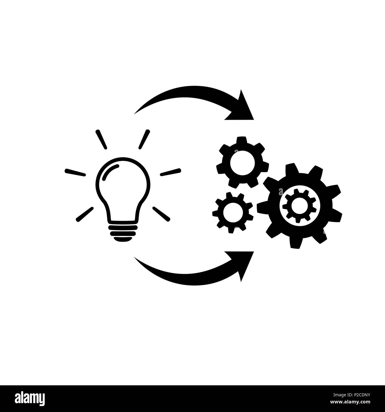 Lampadina della luce con la marcia e la circolazione di frecce icona Illustrazione Vettoriale