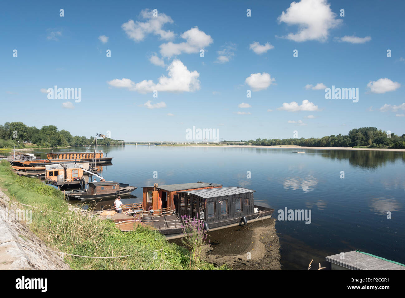 Imbarcazioni da diporto ormeggiato sulle rive del fiume Loira Foto Stock