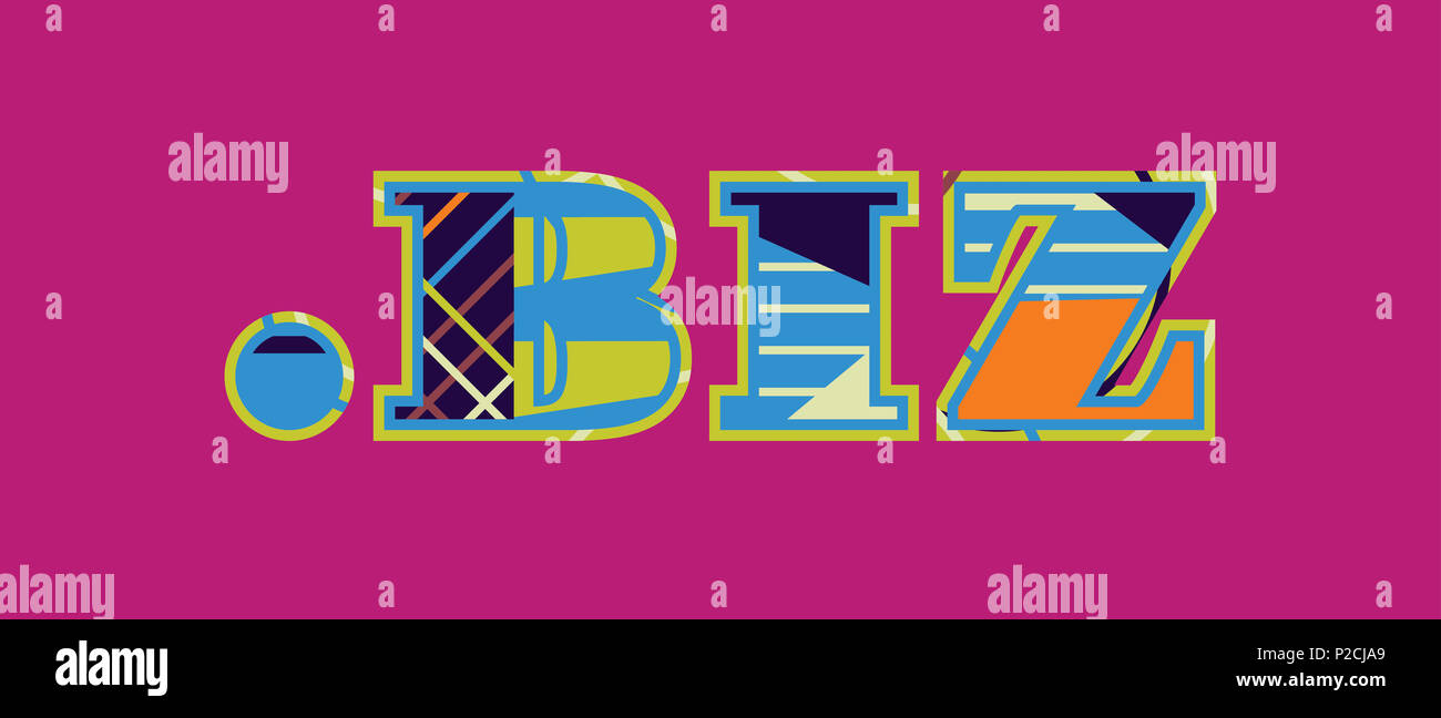 Le parole DOT BIZ concetto scritto in astratto colorato la tipografia. Foto Stock