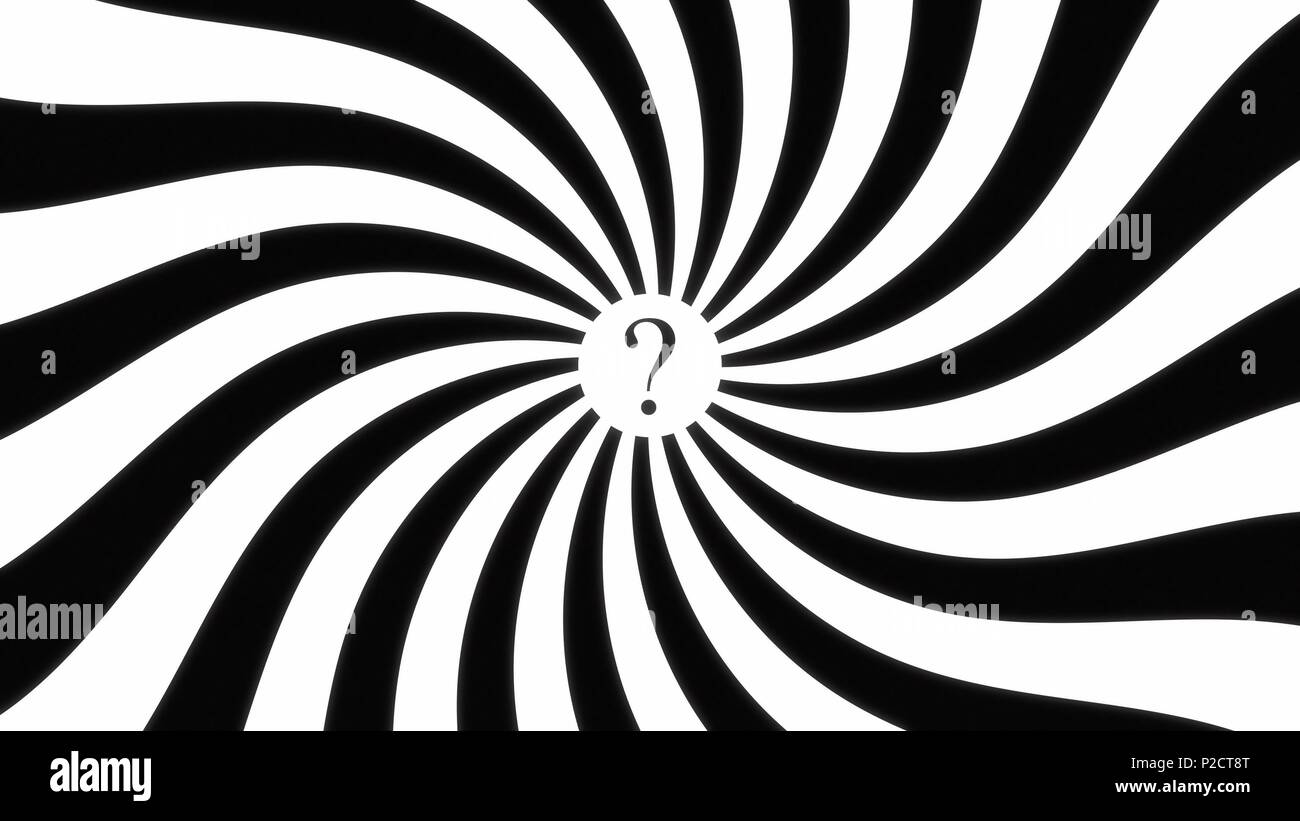 Una spirale (ipnotico), con un punto interrogativo al centro. In bianco e nero. Seamless loop. Foto Stock