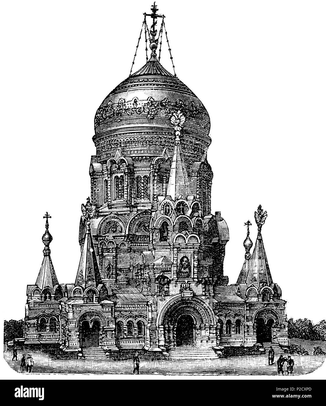 La chiesa di Borki, Russia, Gedächtniskirche für Eisenbahnunfall von Borki, Russland, digitale riproduzione migliorata da una stampa originale del XIX secolo, 1881 Foto Stock