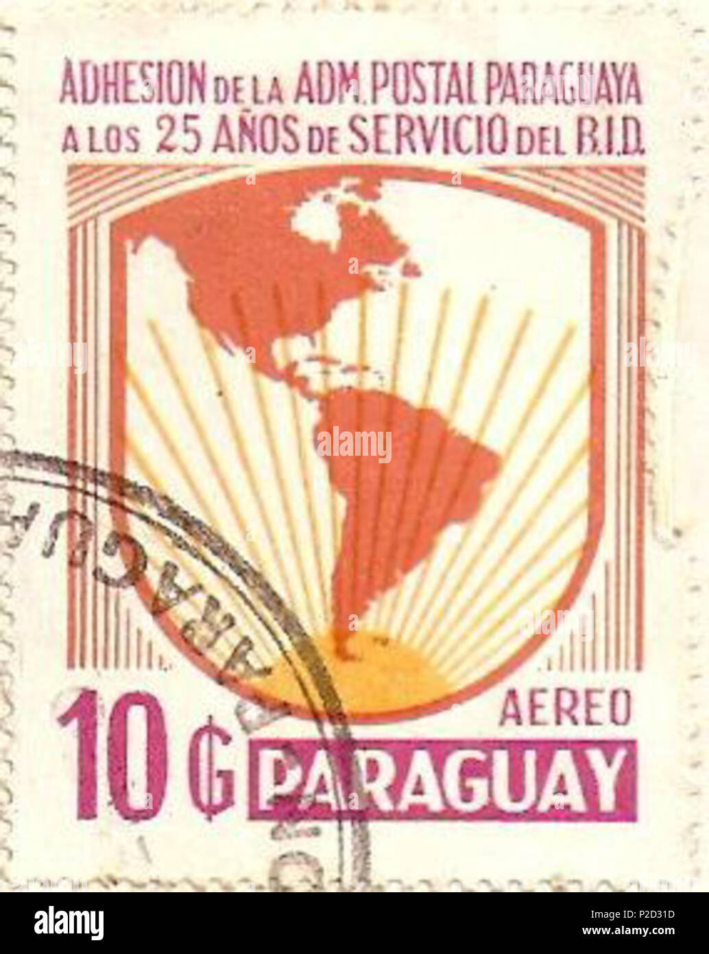 . Inglese: Airmail timbro del Paraguay, 1985. Xxv anniversario della Banca Interamericana di Sviluppo, Scott #C606. 1985 (timbro); 2008-07-12 (data di caricamento). Somministrazione postale del Paraguay; caricato da Penarc 3 Adm paraguaya Foto Stock