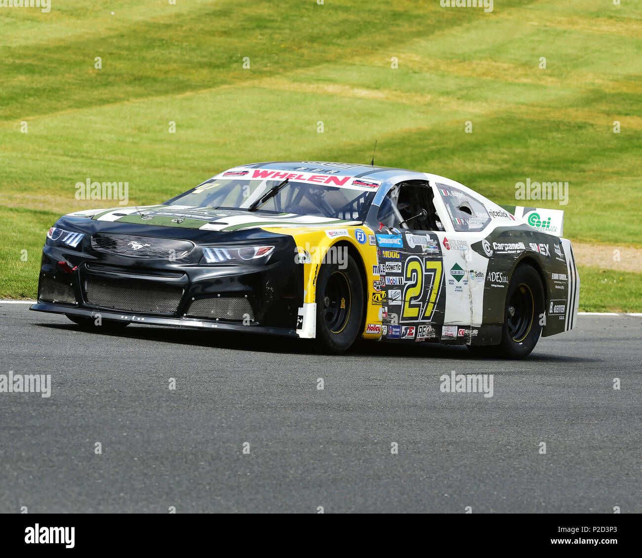 Tutti intatti, Angelo Rogari, Ford Mustang, NASCAR, Whelen Euro Series, Elite 1, American Speedfest VI, Brands Hatch, giugno 2018, automobili, Autosport, Foto Stock