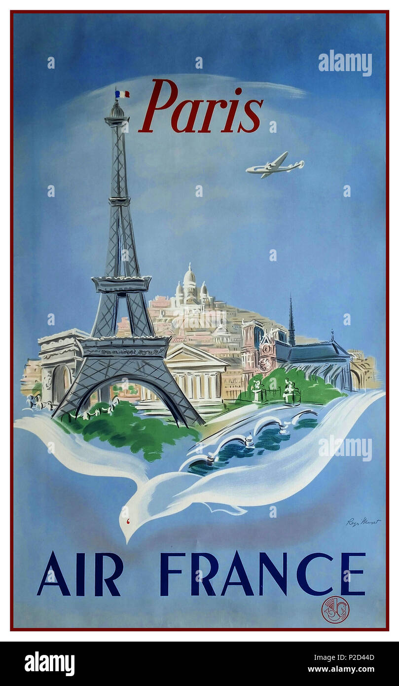 Vintage anni cinquanta Paris Air France Travel Vacation Holiday Poster da Regis Manset 1952 Foto Stock