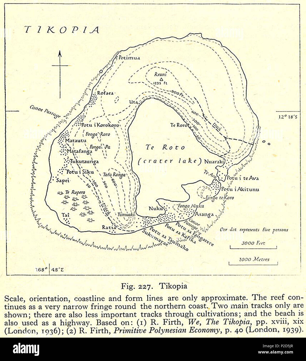 . Inglese: mappa storica della Tikopia Isola, Isole Salomone . tra il 1943 e il 1945. Stati Uniti Navy? 63 storico Tikopia Foto Stock