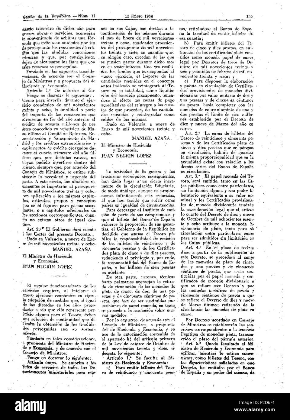 21 la Gaceta de la República (Madrid) (11) 155. 11 ene. 1938 Foto Stock