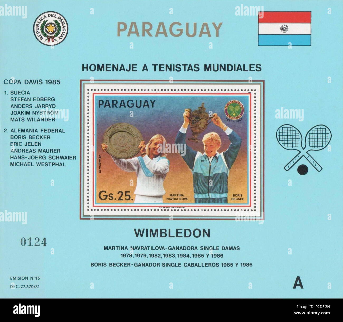 . Boris Becker e Martina Navrátilová . 1986. 7 sconosciuto Becker Navratilova 1986 Paraguay timbro Foto Stock