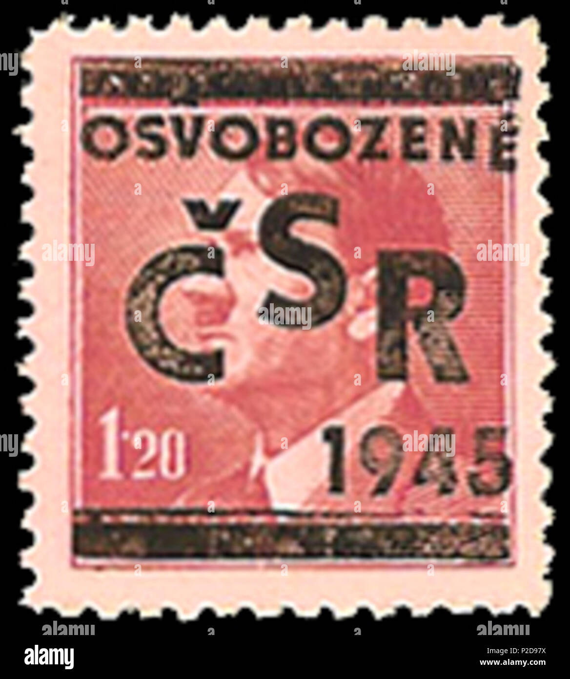 . Inglese: francobollo del Terzo Reich Protettorato di Boemia e Moravia, Adolf Hitler, sovrastampato in Blatna, 1945 ???????: ???????? ????? ???????????? ???????? ????? ??????? ? ???????????????????? ? ?????? ? 1945 ????. 1945; caricato 2009-08-14. caricato da Nickpo 10 BuM1945Blatnaovpt Foto Stock