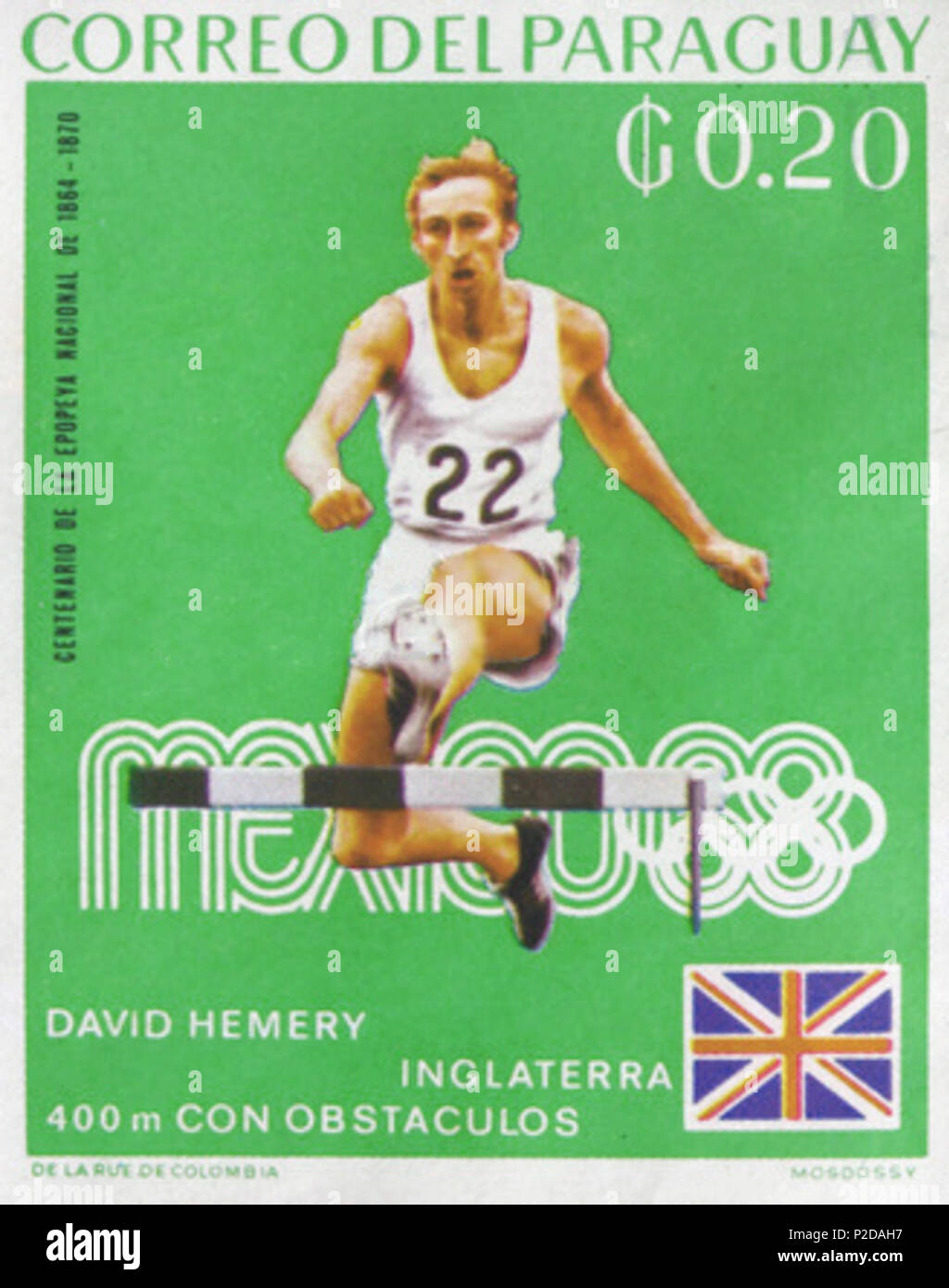 . David Hemery . Il 13 febbraio 1969. 15 sconosciuto David Hemery 1969 Paraguay timbro Foto Stock