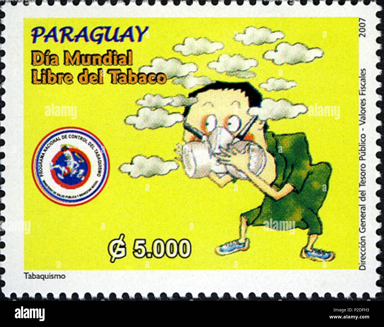 . ???????: ????????? ???? ??? ??????. ???????? ????? ????????. 2007. Inglese: celebra la Giornata Mondiale senza tabacco. Post del Paraguay 2007. Español: Día Mundial Sin Tabaco: Sello postal de Paraguay, año 2007. 2007. Post del Paraguay. 44 PY005-07 Foto Stock