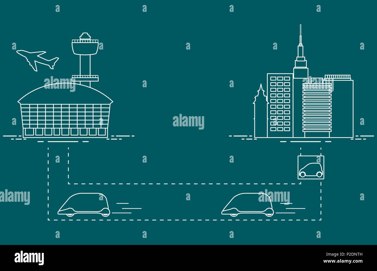 Alta velocità di trasporto di passeggeri dalla città all'aeroporto. Il progresso tecnico e scientifico. La nuova tecnologia. Illustrazione Vettoriale