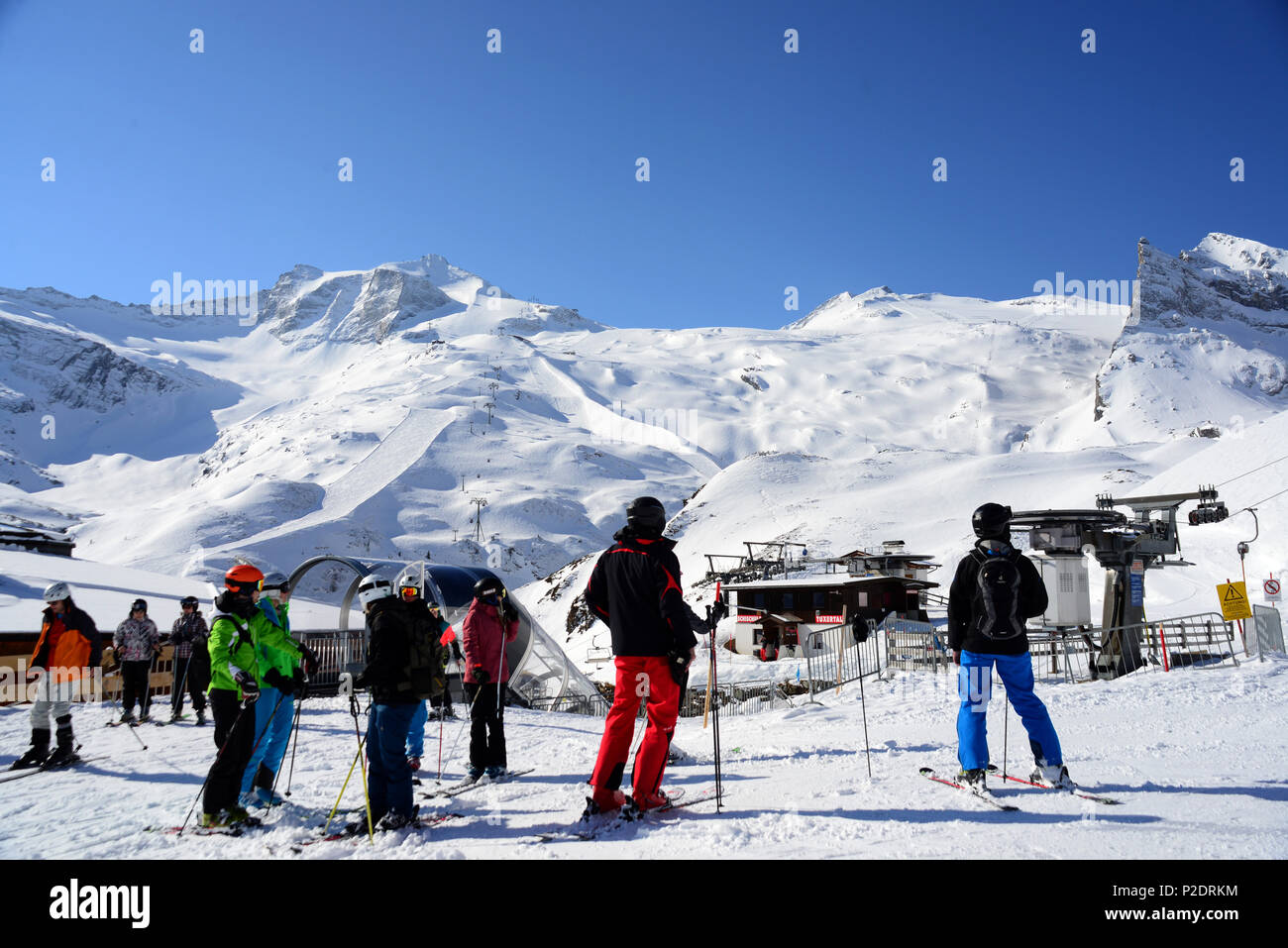 Area sci al ghiacciaio di Hintertux, Valle di Tux, Tirolo, Austria Foto Stock