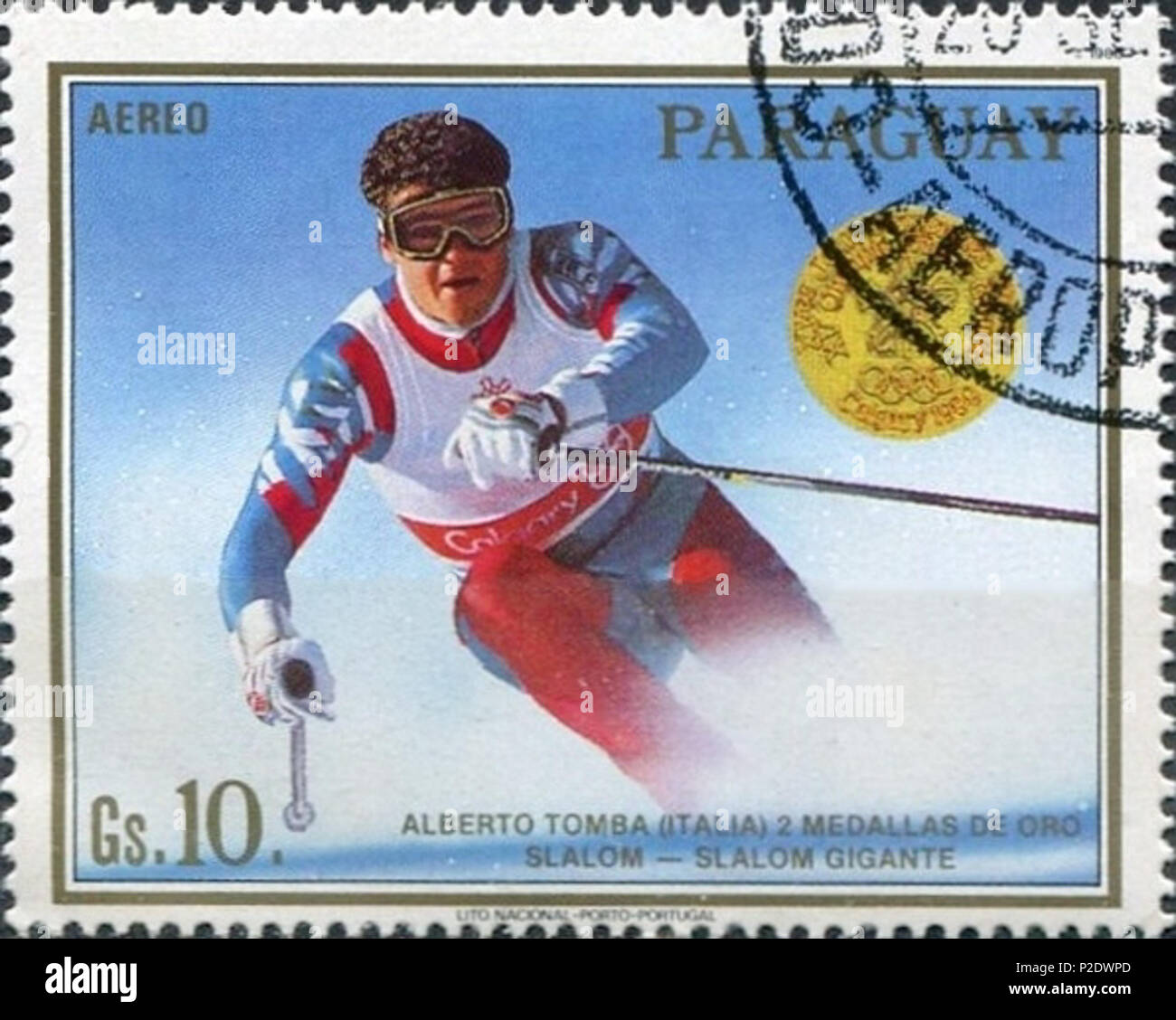 . Alberto Tomba . 1988. 3 sconosciuto Alberto Tomba 1988 Paraguay timbro Foto Stock