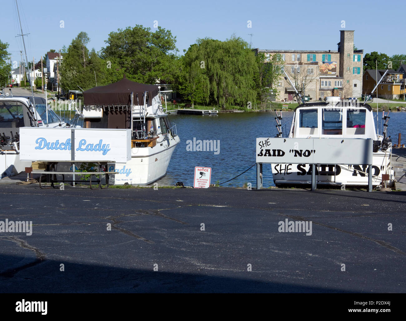 Il lago Michigan charter barche da pesca ormeggiate a due fiumi, Wisconsin Foto Stock