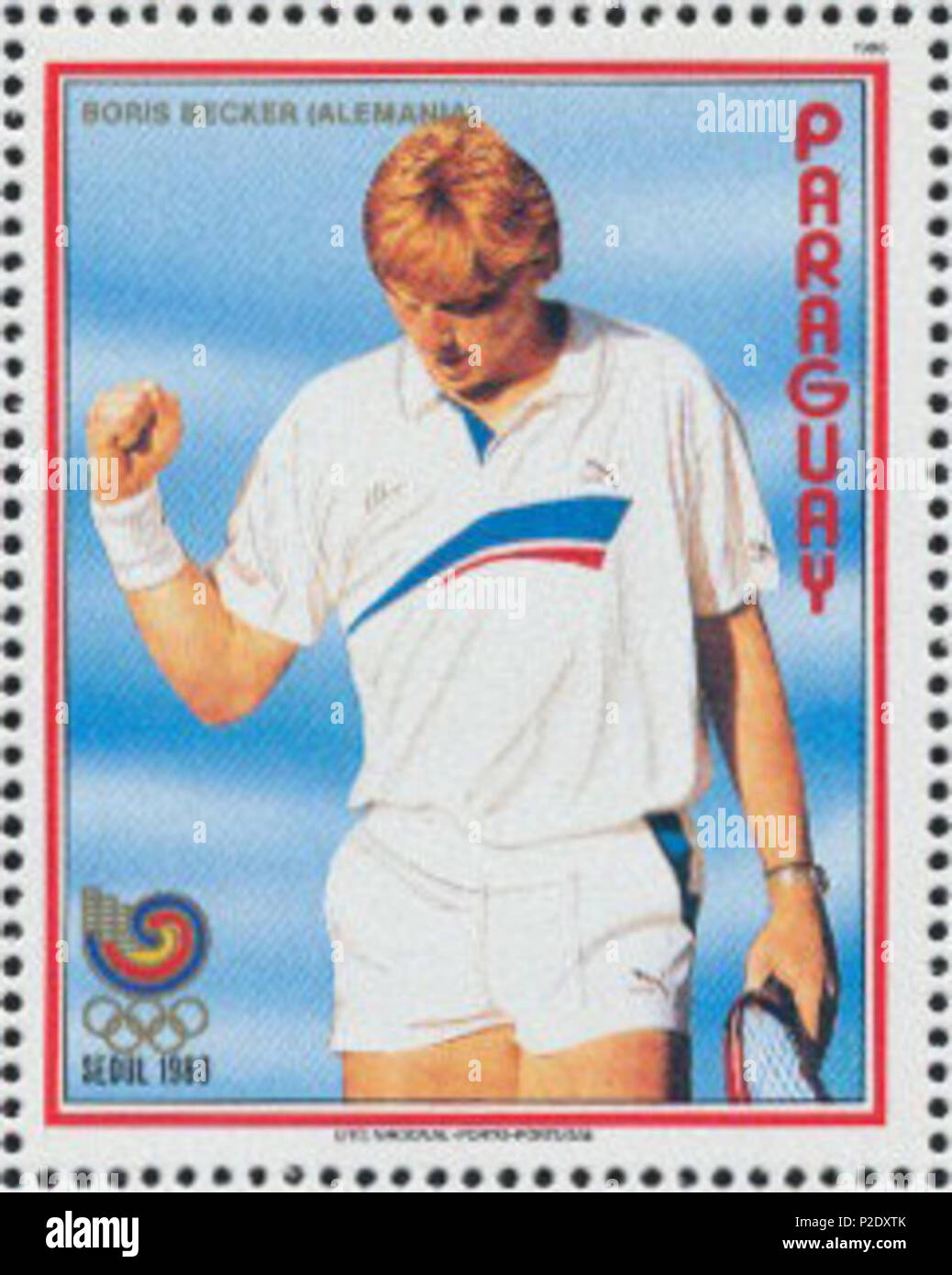 . Boris Becker . 1988. 8 sconosciuto Boris Becker 1988 Paraguay timbro Foto Stock