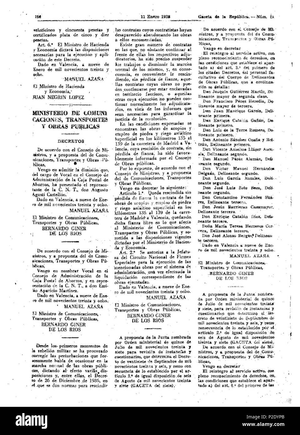 21 la Gaceta de la República (Madrid) (11) 156. 11 ene. 1938 Foto Stock