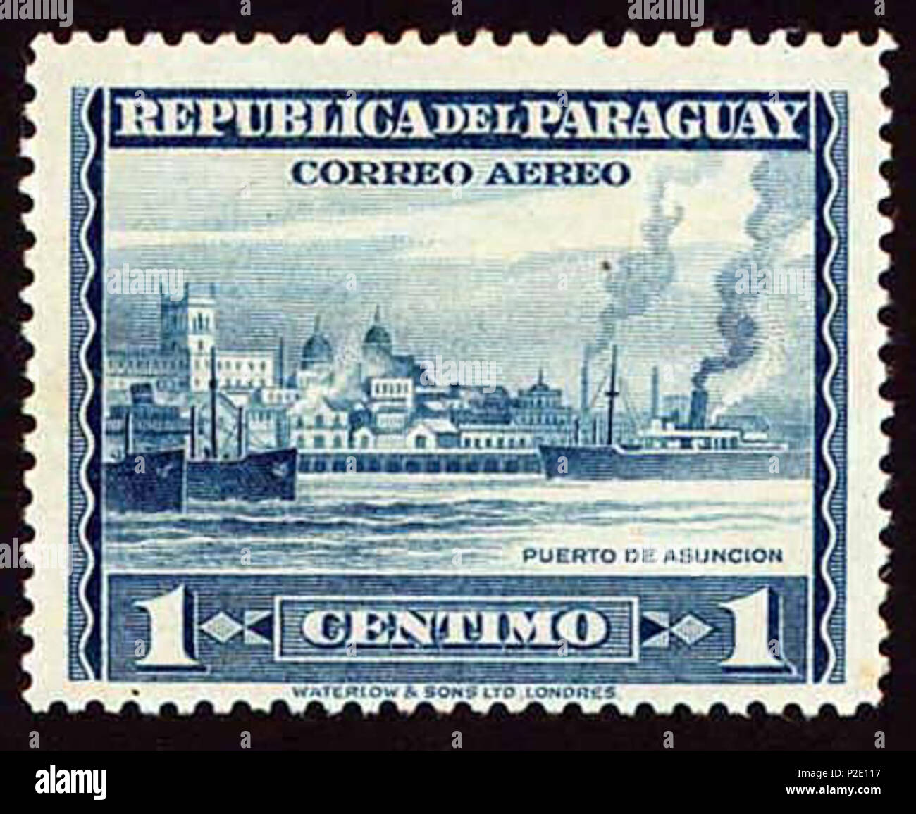 . Inglese: Airmail timbro del Paraguay, 1 C, inciso da Waterlow (Michel N°560, Scott n. 711). ???????: ???????????? ????? ????????, 1945 (Mi. 560, Sc. 711). Il 20 febbraio 1945 (pubblicato); 23:27, 21 gennaio 2007 (UTC) (scansionato). Scandita da bambino Jack 40 Parag.711.Asuncion Foto Stock