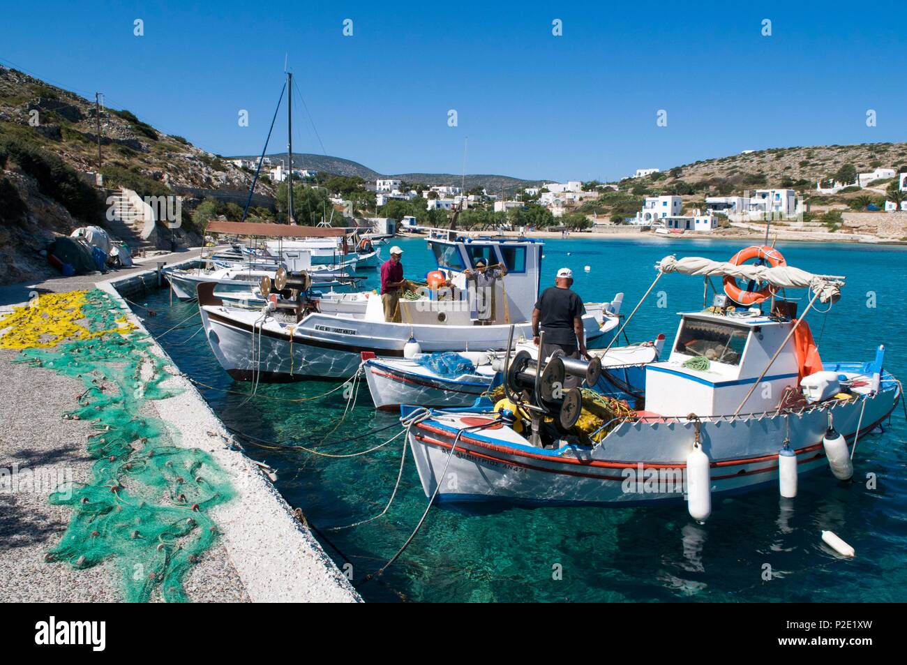 Grecia CICLADI Piccole Cicladi, Koufonissia isola, Hora, pescatori Foto Stock