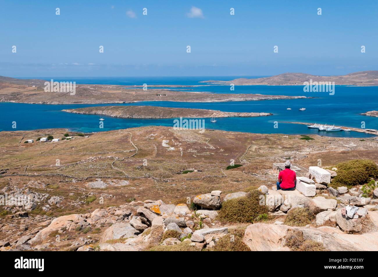 Grecia CICLADI, Isola di Delos, classificato come patrimonio mondiale dall' UNESCO, il sito archeologico Foto Stock