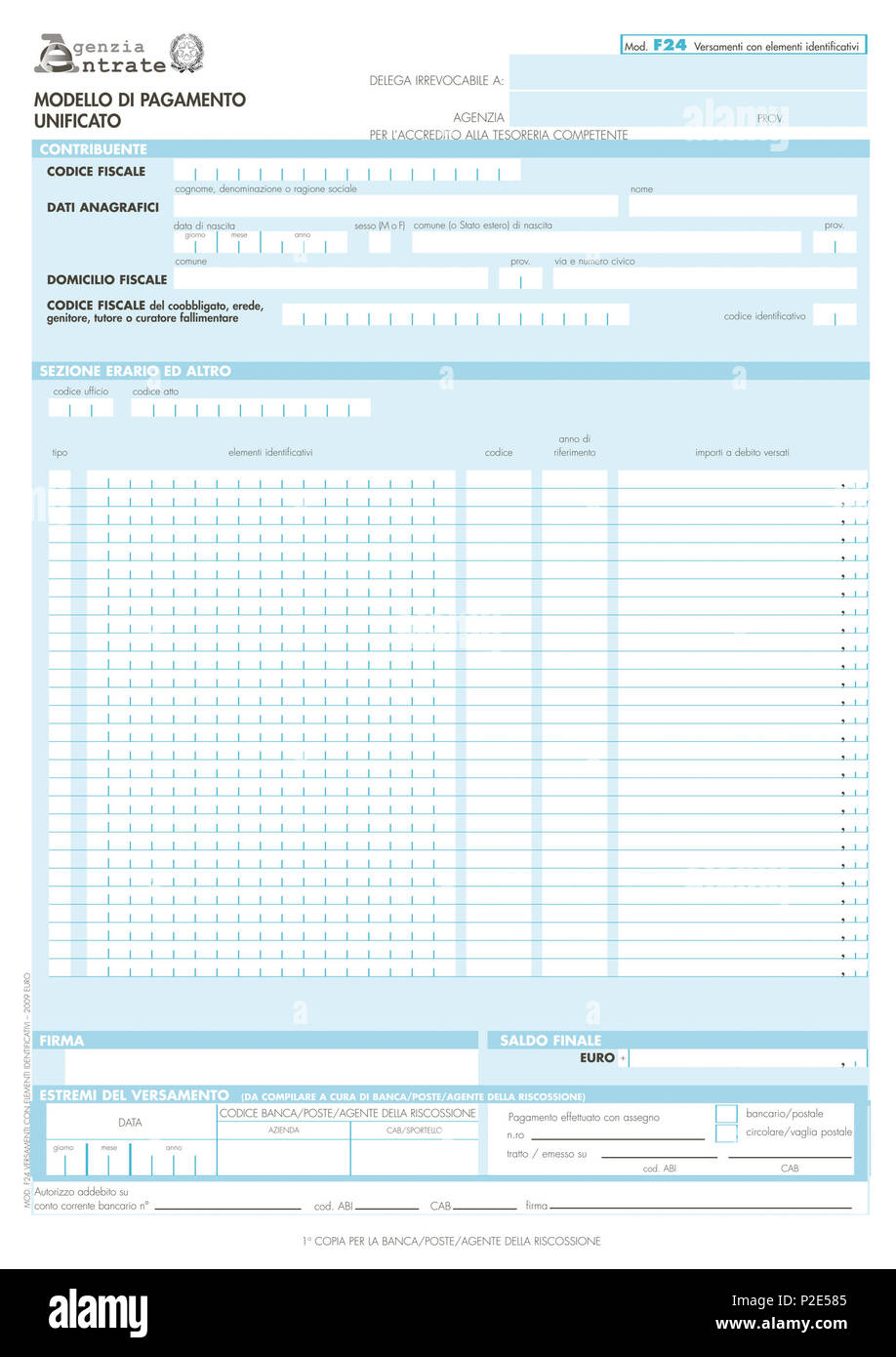 35 Richiesta di cofinanziamento F24 elementi identificativi Foto Stock