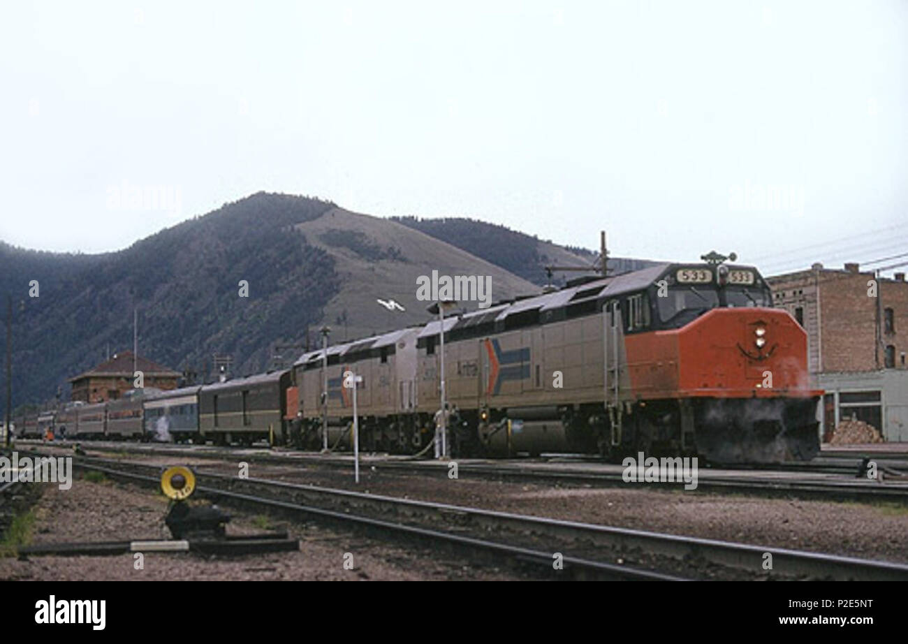 . Inglese: la costa nord di Hiawatha alla stazione di Missoula nel maggio 1974 . Maggio 1974. Hikki Nagasaki 37 North Coast Hiawatha alla stazione di Missoula, Maggio 1974 Foto Stock