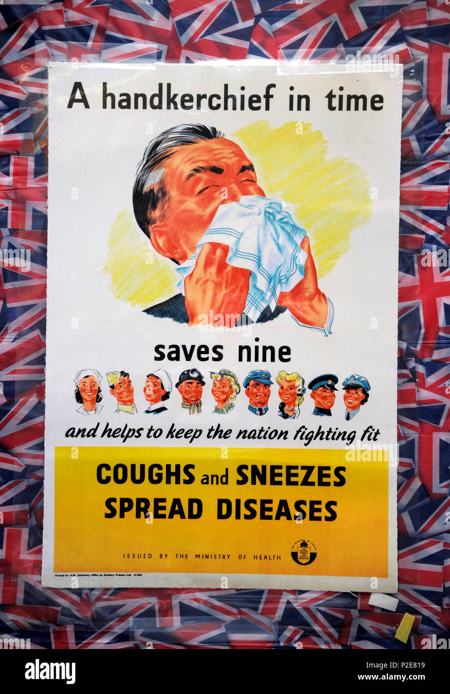 Poster di guerra " un fazzoletto nel tempo consente di risparmiare nove", tosse e starnuti diffondono malattie' Foto Stock