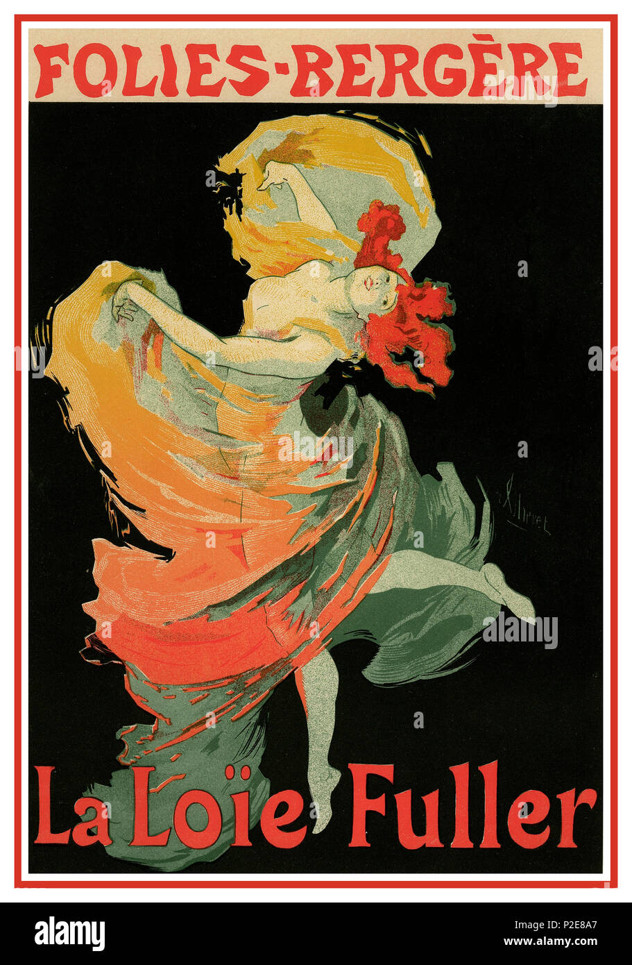 Folies-Bergère Vintage 1890 litografia di poster di Jules Chéret 'Folies-Bergère', La Fuller (Loïe Fuller a Folies-Bergère) Parigi Francia 1893 Foto Stock