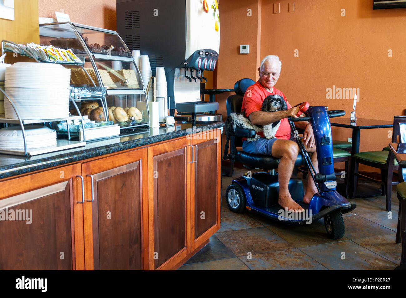 Florida,FL South,Clearwater,Holiday Inn Express,hotel,motel,colazione a buffet gratuita,sala da pranzo,anziani anziani anziani anziani pensionati Foto Stock