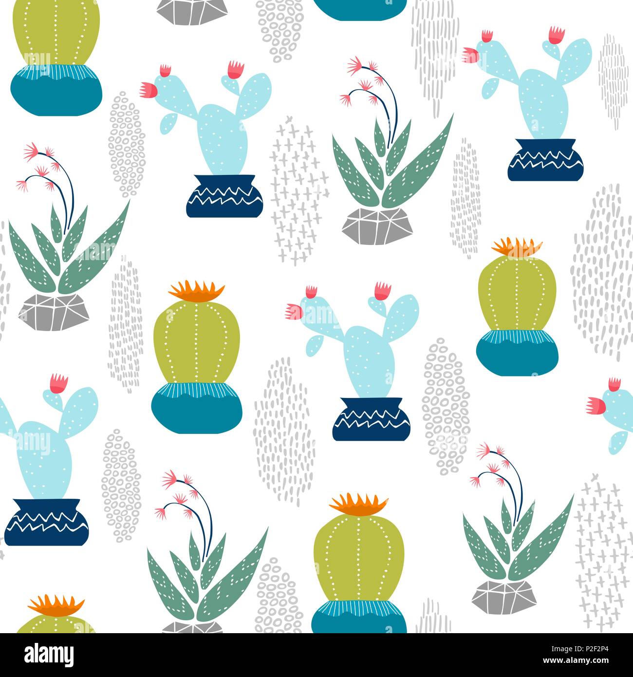 Impianto di Cactus seamless pattern, in stile messicano piante. Esotico sfondo floreale in mano stile disegnato. EPS10 vettore. Illustrazione Vettoriale