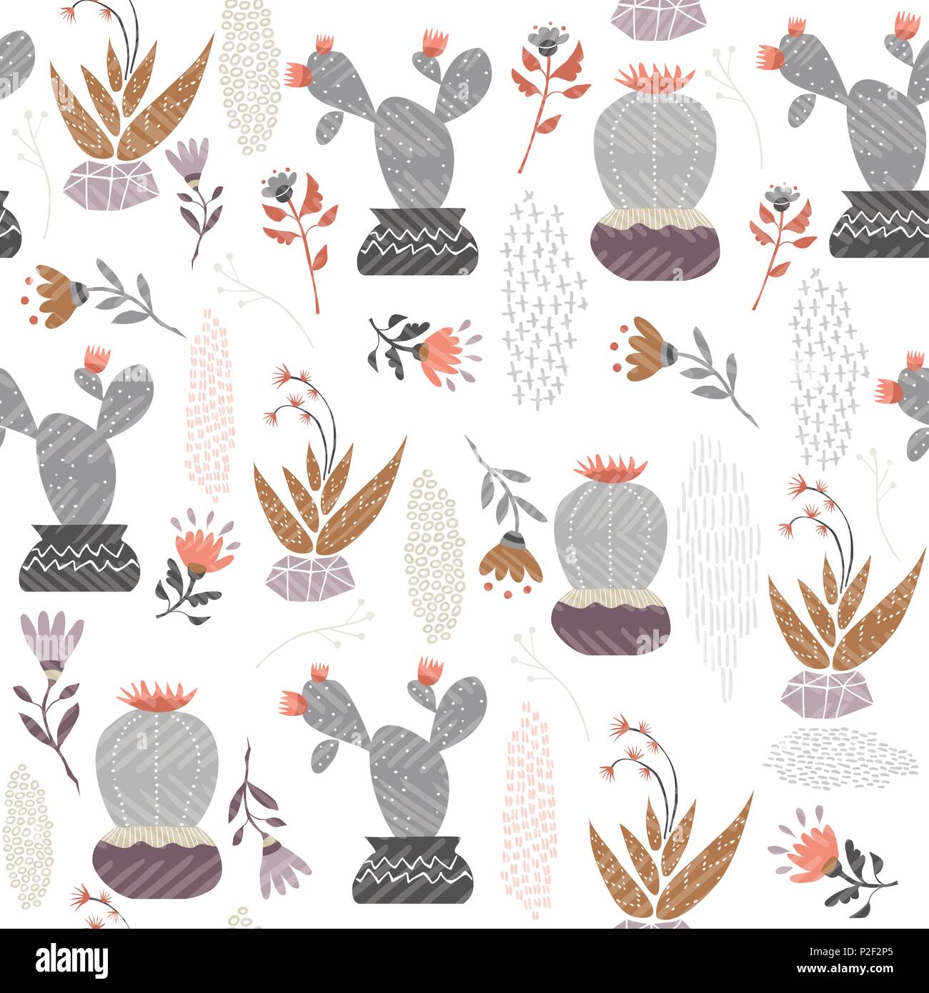 Impianto di Cactus seamless pattern, estate natura decorazione dello sfondo. Succulento interno di una casa di piante e fiori in mano disegnato nello stile. EPS10 vettore. Illustrazione Vettoriale