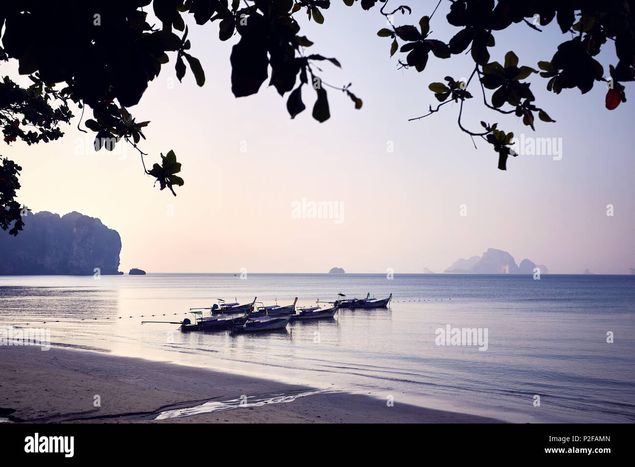 Tradizionale lunga coda sulla spiaggia tropicale al mattino nel Mare delle Andamane, Thailandia Foto Stock