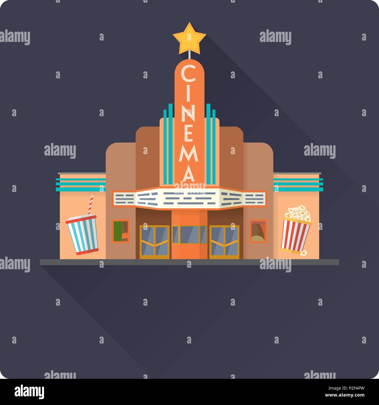 Design piatto lungo ombra cinema illustrazione vettoriale Illustrazione Vettoriale