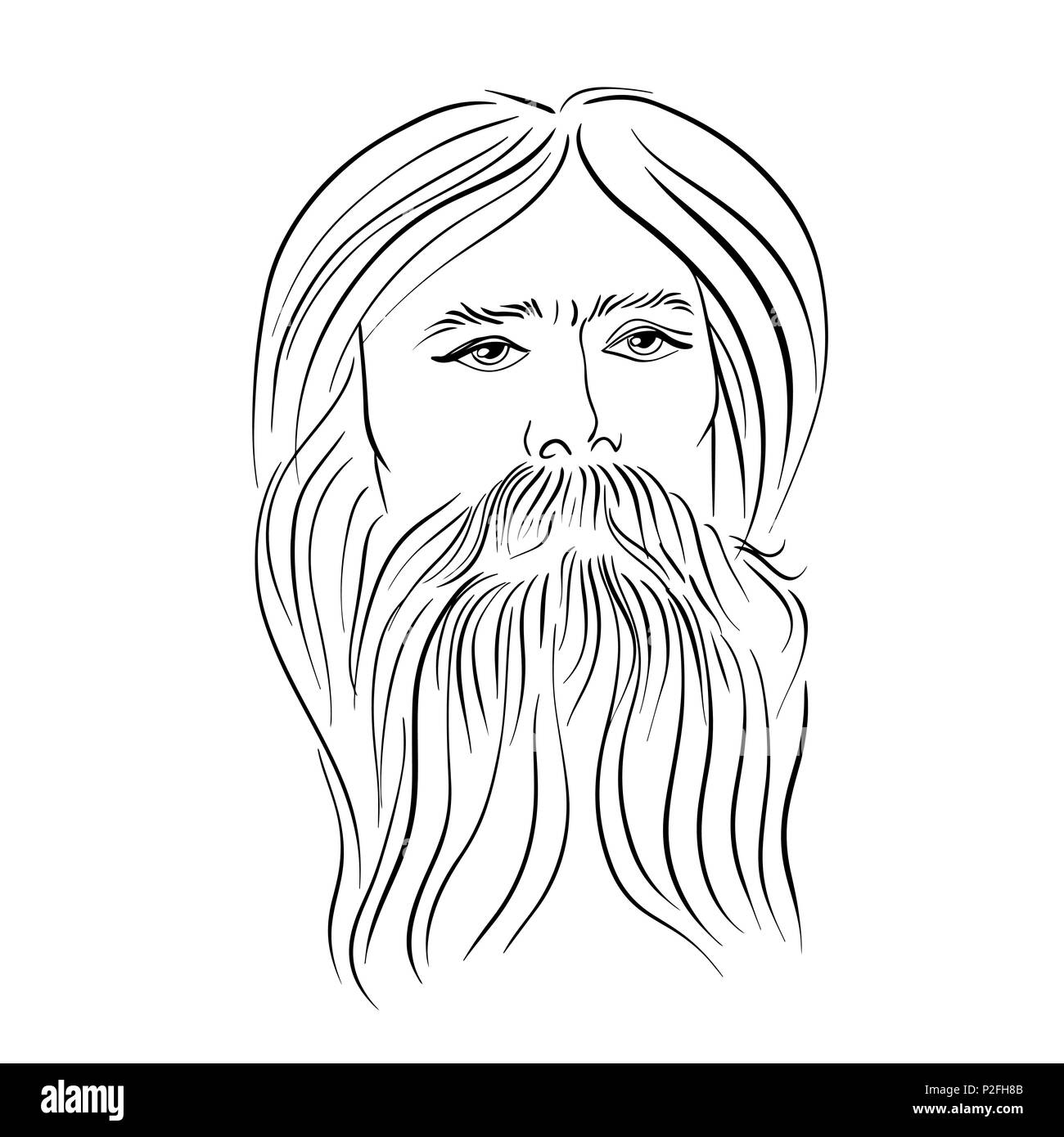 Disegnata a mano il ritratto di uomo barbuto. In stile vintage. Illustrazione Vettoriale. Illustrazione Vettoriale