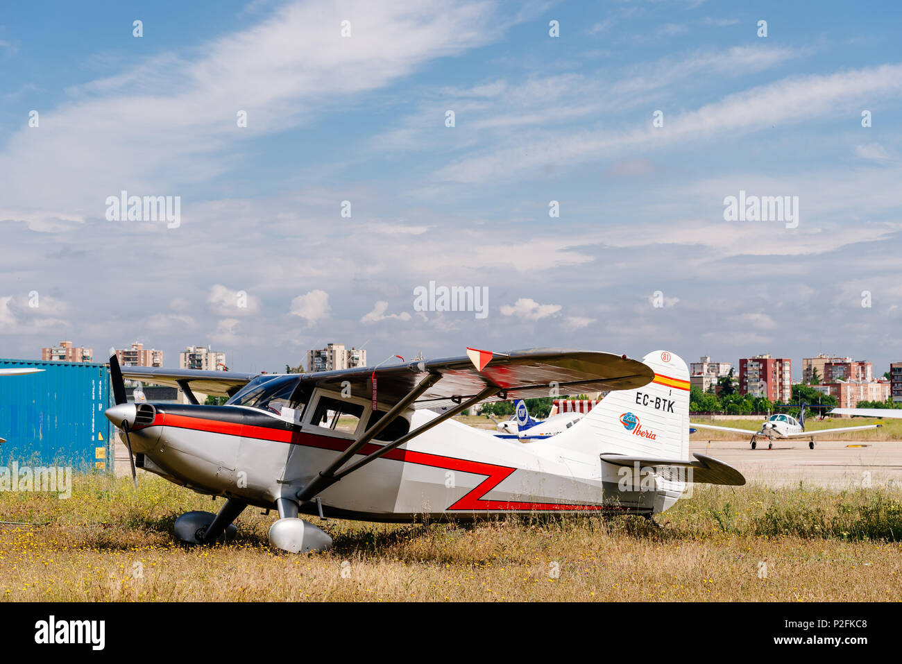 Madrid, Spagna - 3 Giugno 2018: Stinson 108 Voyager BTK aeromobile durante air show della storica collezione aerei a Cuatro Vientos airport Foto Stock