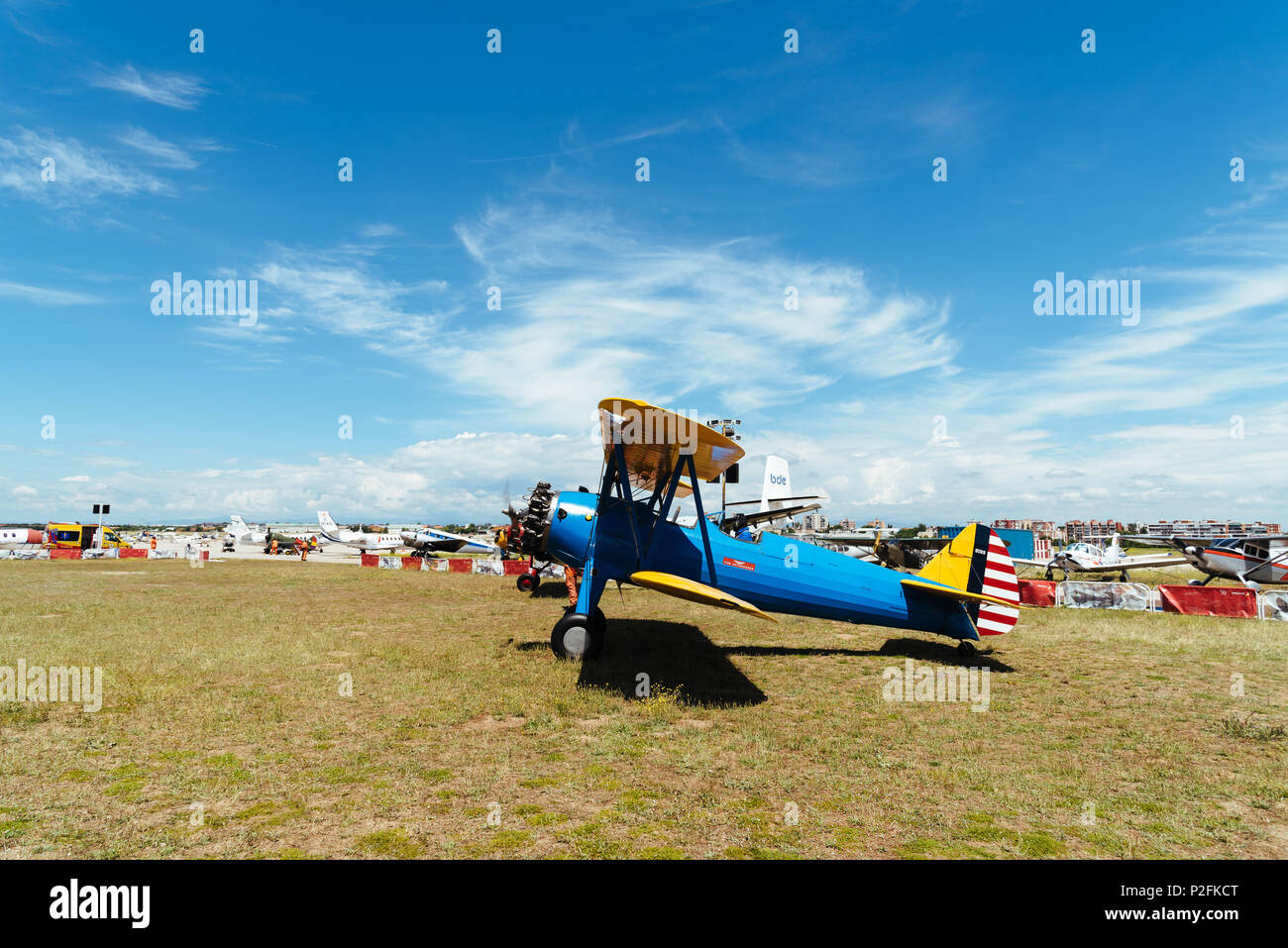 Madrid, Spagna - 3 Giugno 2018: Boeing Stearman Kaydet - FNM 1933 durante air show della storica collezione aerei a Cuatro Vientos airport Foto Stock