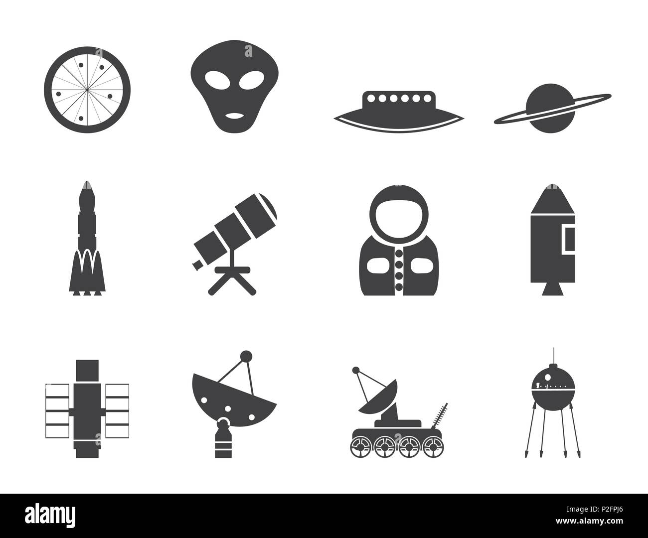 Silhouette astronautica e spazio icone - Vettore icona impostare Illustrazione Vettoriale