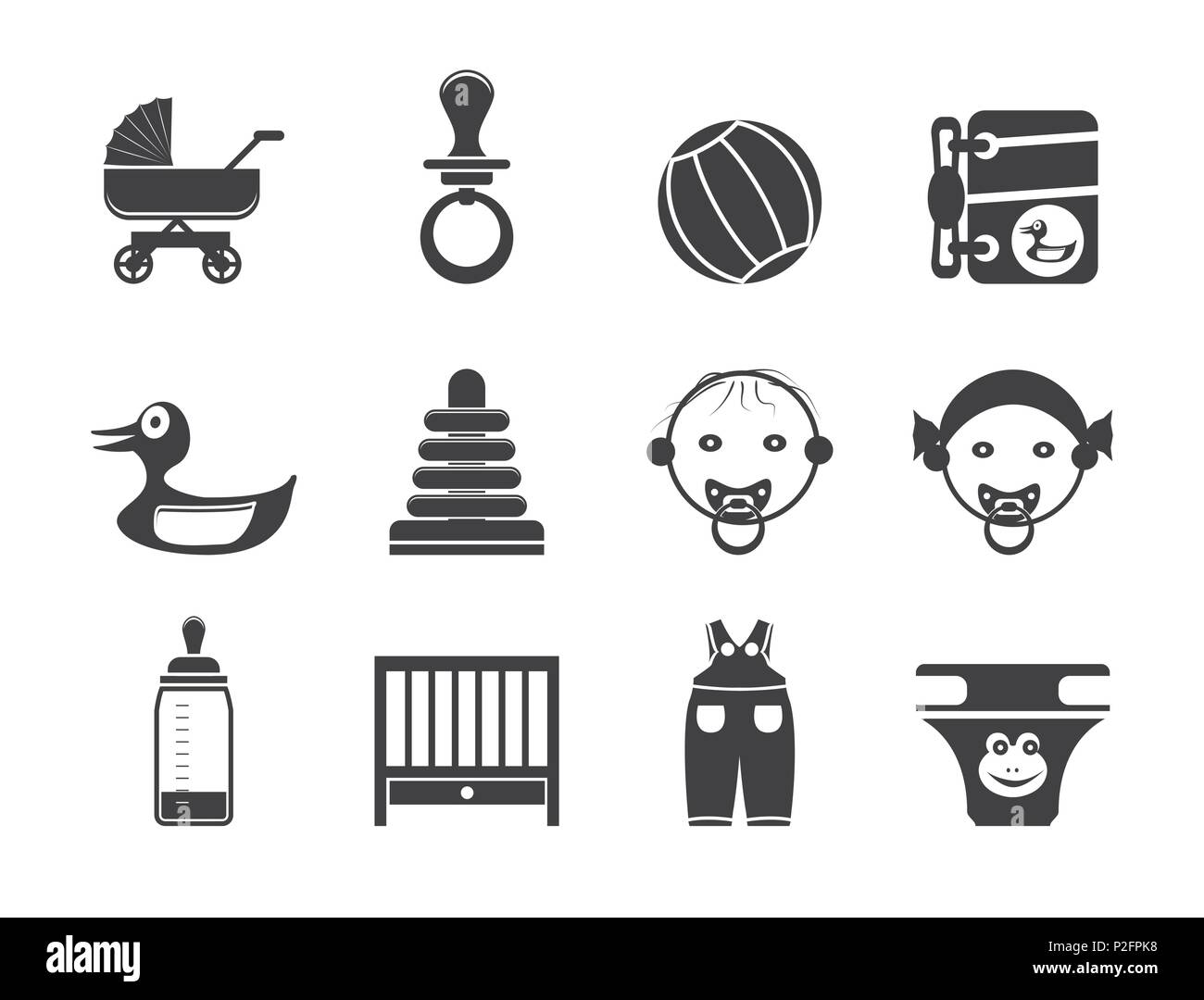 Silhouette Bambino, Baby e Baby Online Shop icone - Vettore icona impostare Illustrazione Vettoriale