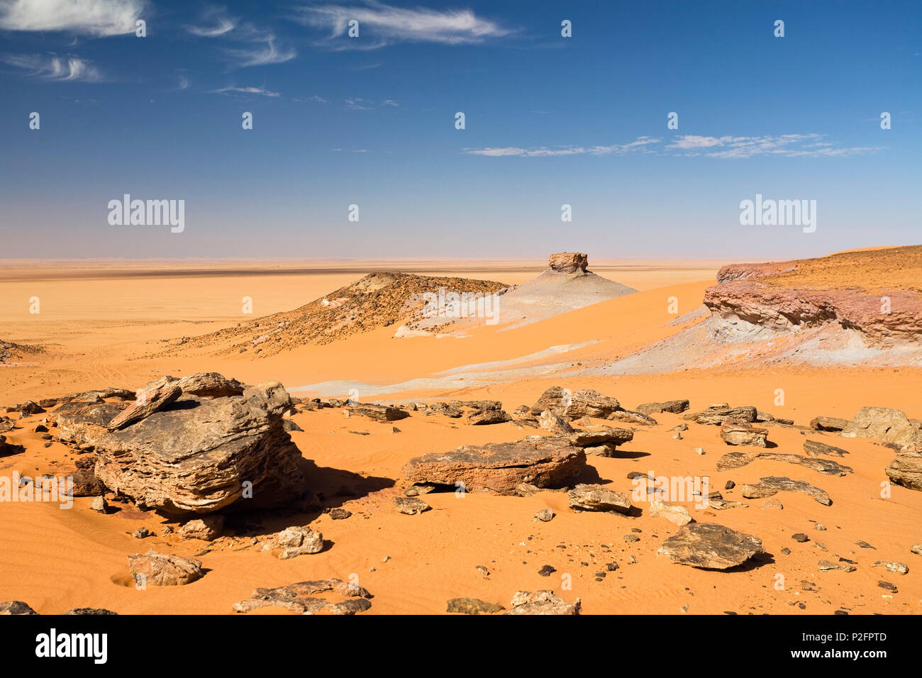 Deserto Libico, deserto pietroso, montagne Akakus, Libia, sahara Africa del Nord Foto Stock