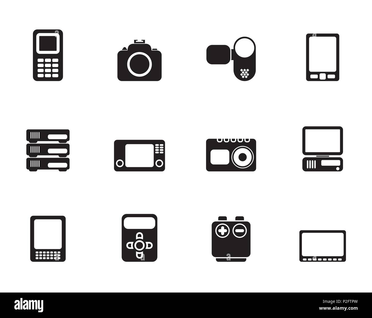 Silhouette tecnico, media e electronics icone - vettore icona impostare Illustrazione Vettoriale