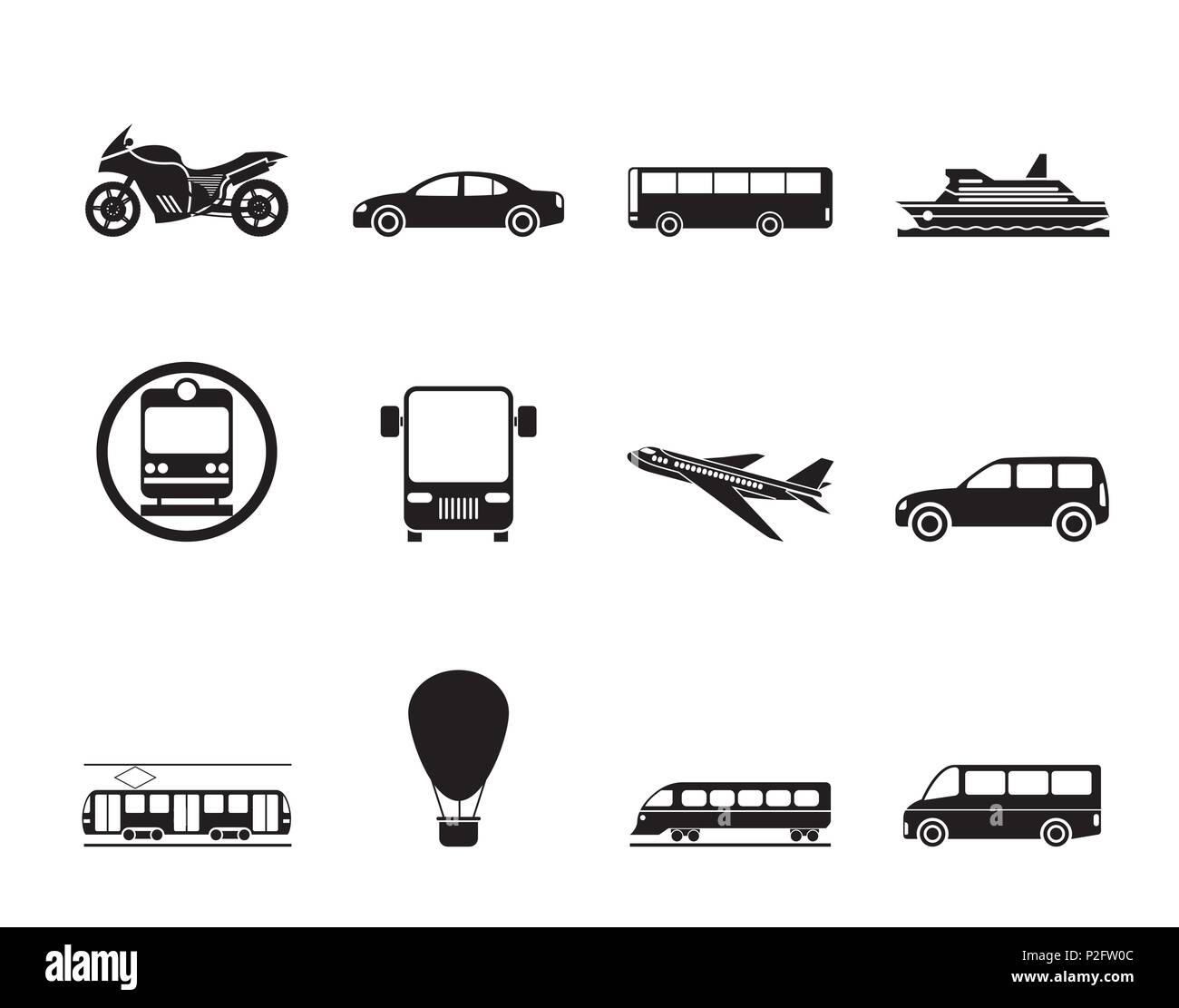Silhouette di Viaggio e trasporto di persone icone - vettore icona impostare Illustrazione Vettoriale
