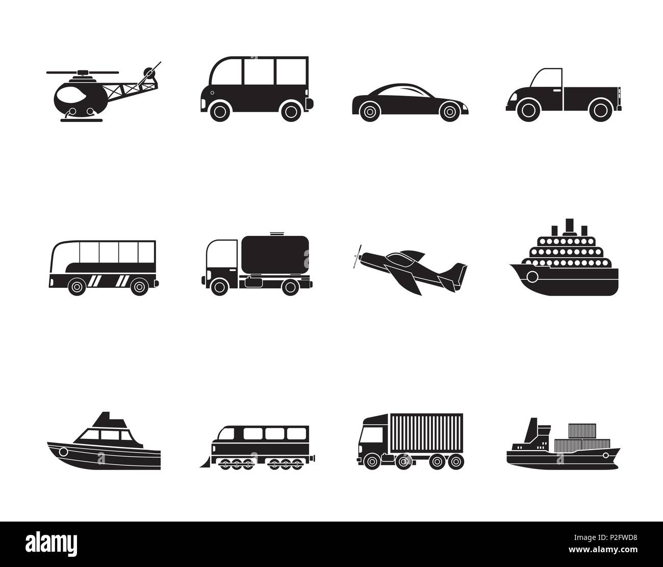 Silhouette viaggi e trasporti icone - vettore icona impostare Illustrazione Vettoriale