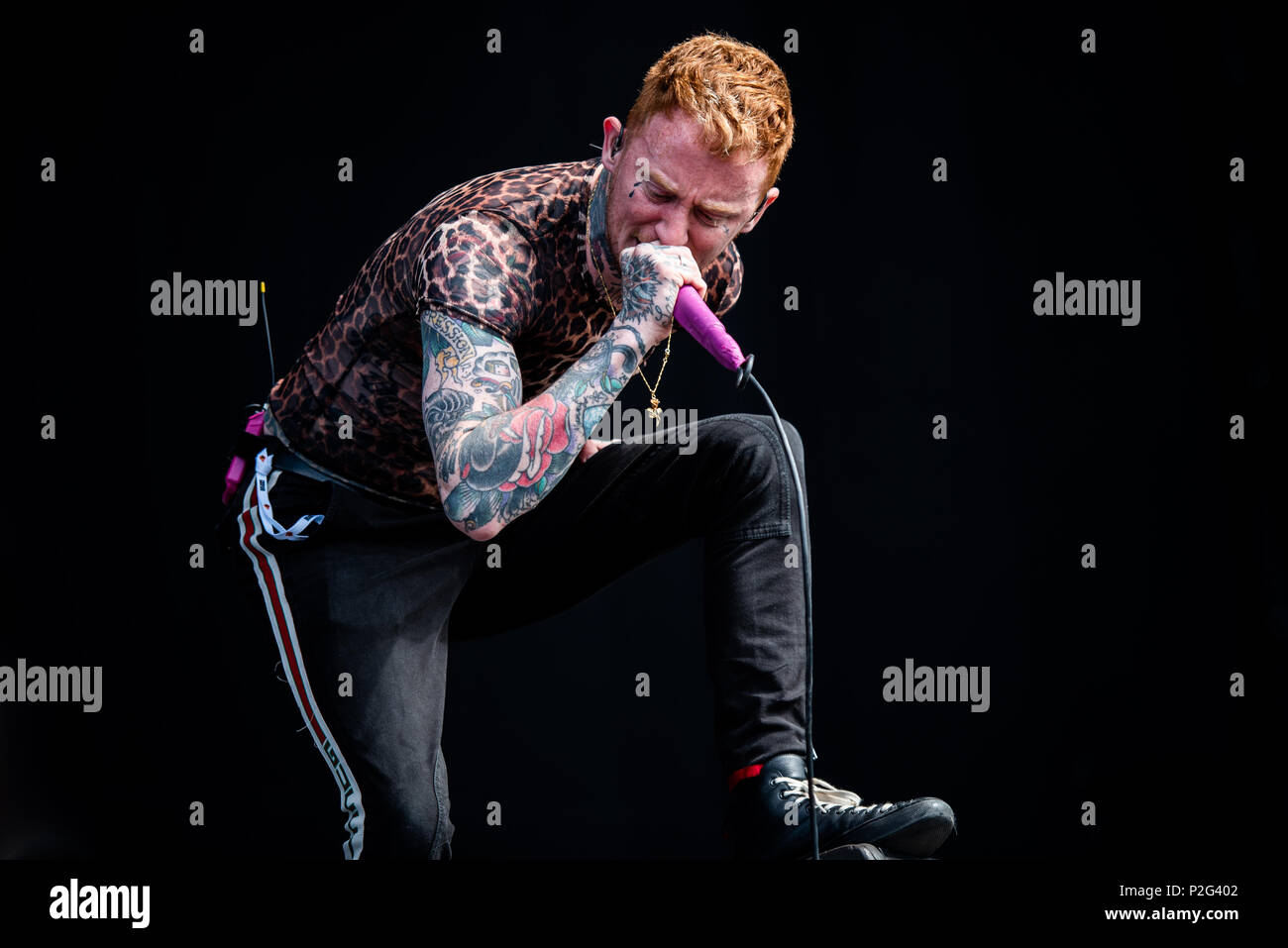 Firenze, Italia. Xiv Jun, 2018. L'inglese punk rock band Frank Carter & i rattlesnakes esecuzione dal vivo sul palco a Firenze rocce festival 2018, apertura per i Foo Fighters. Foto: Alessandro Bosio/Pacific Premere Credito: Alessandro Bosio/Alamy Live News Foto Stock