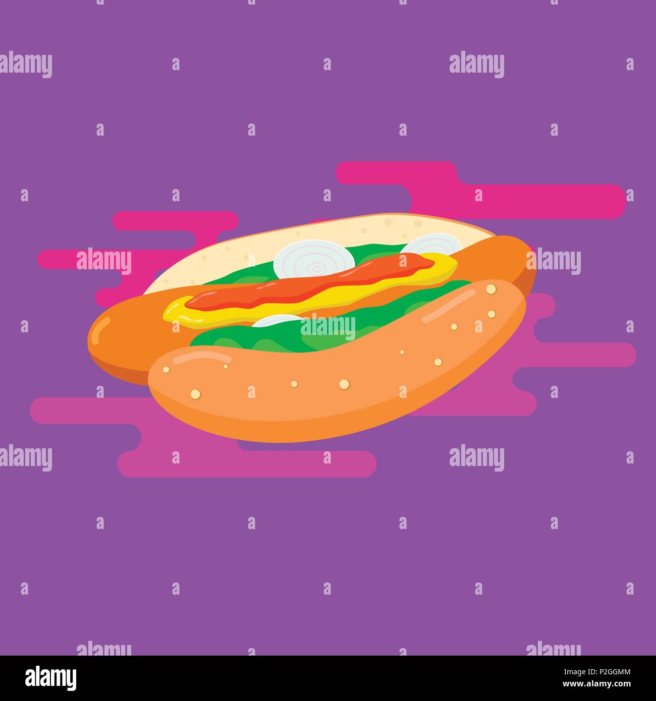 Super delizioso hot dog illustrazione. Vettore colorati. Illustrazione Vettoriale