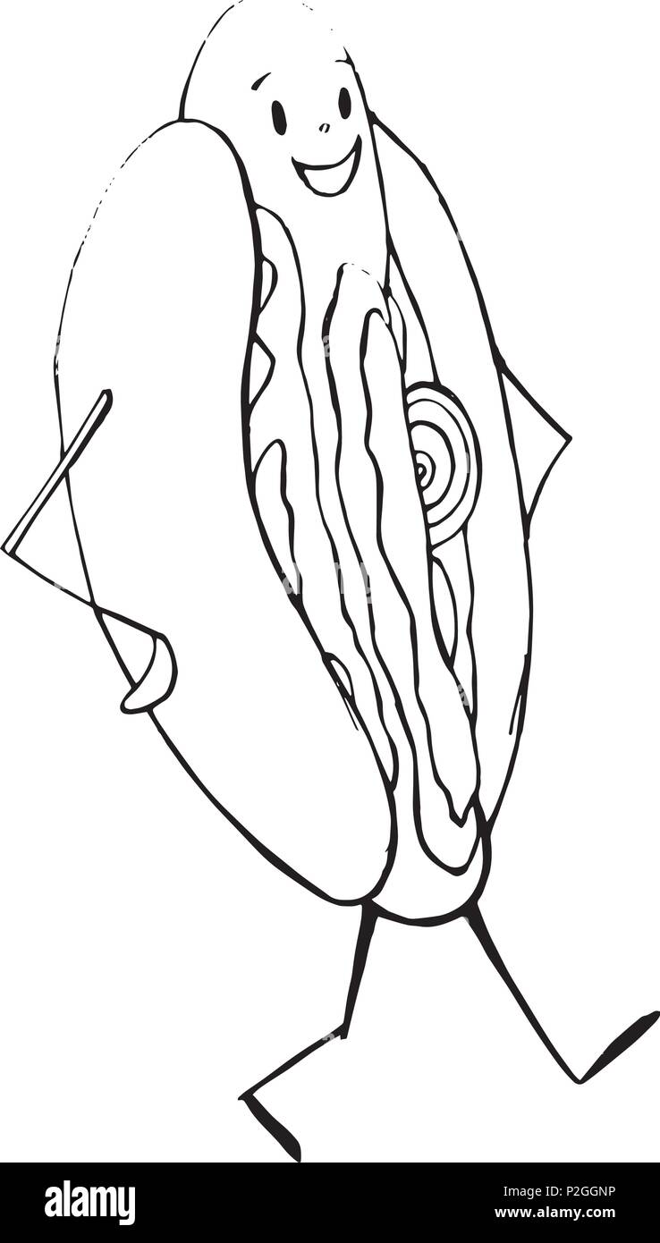 In bianco e nero il disegno vettoriale. Grunge disegnati a mano la forma di un hot dog. Illustrazione Vettoriale
