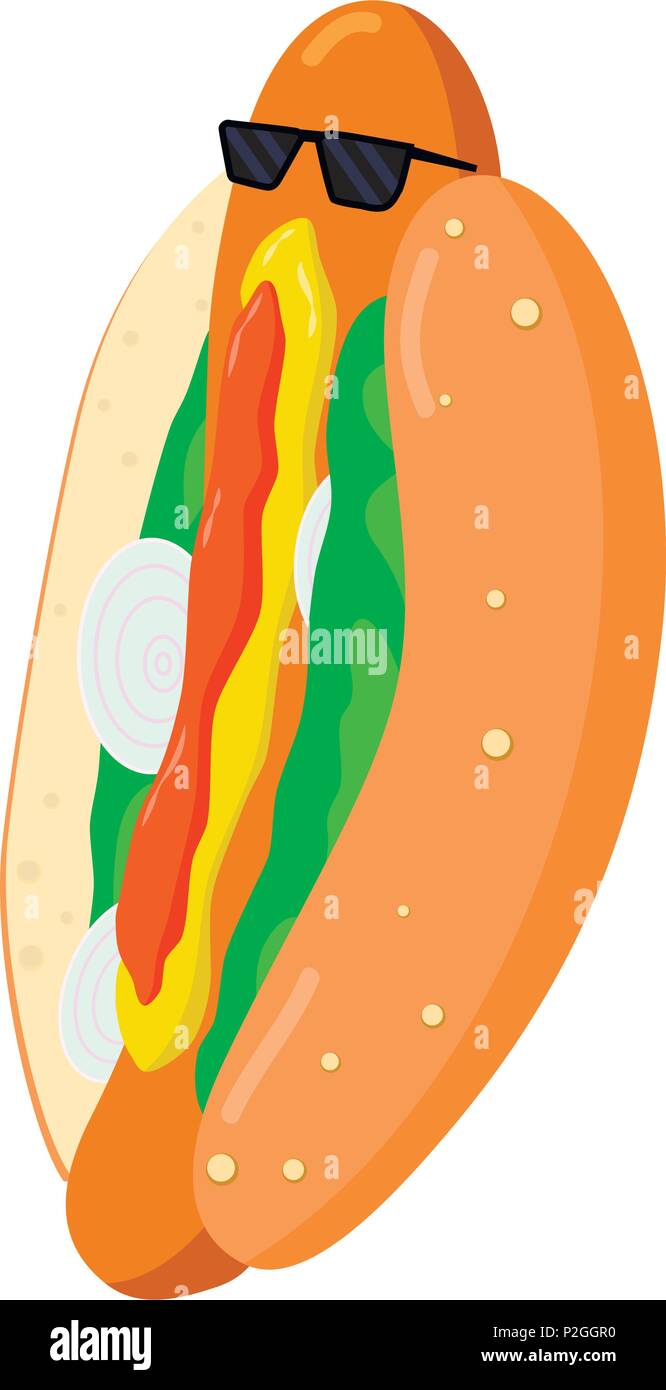 Cool hot dog in occhiali da sole illustrazione vettoriale. Illustrazione Vettoriale